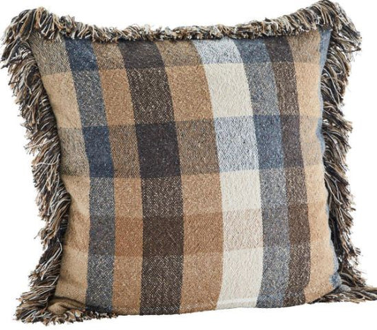 Madam Stoltz Checked cushion cover with fringes