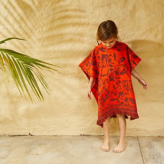 Sage x Clare Rosalia Kids Poncho - Flame